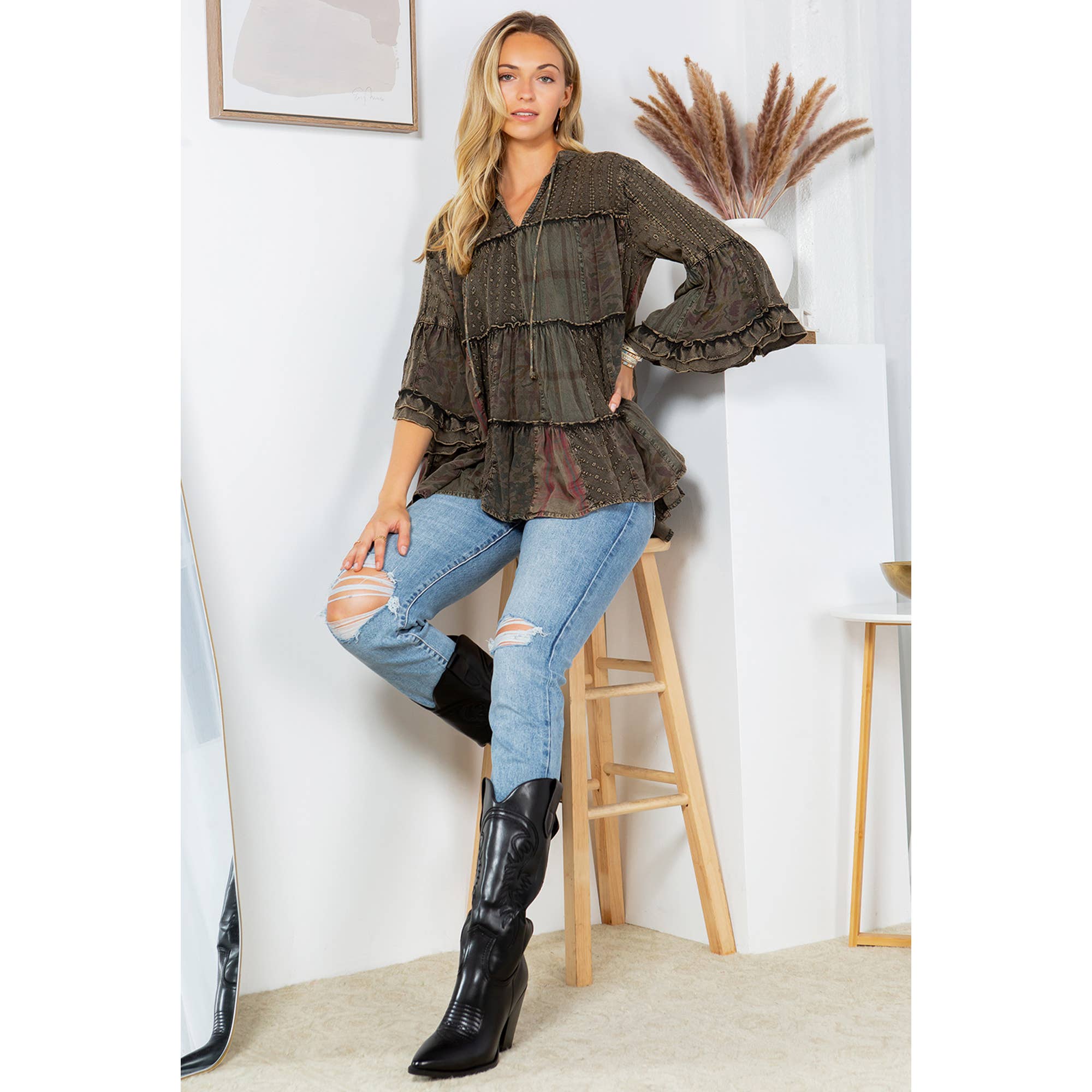 Artistic Fusion: Overdyed Jhabla Top With Emb