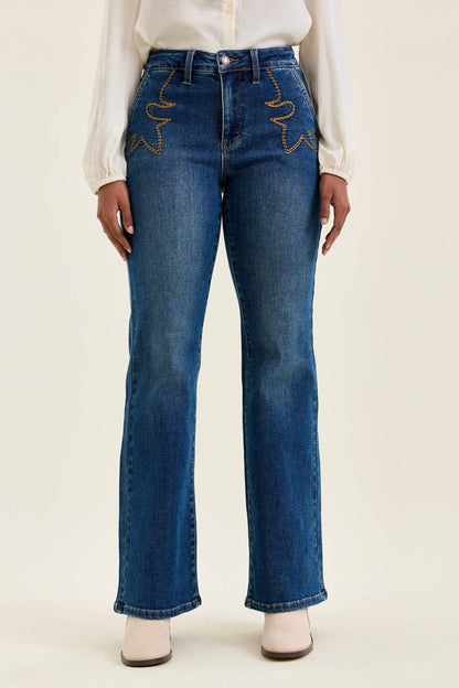 Judy Blue Jeans - MR TC DAISY Bootcut w/ Cowboy Boot Stitching MD Saddle Blue