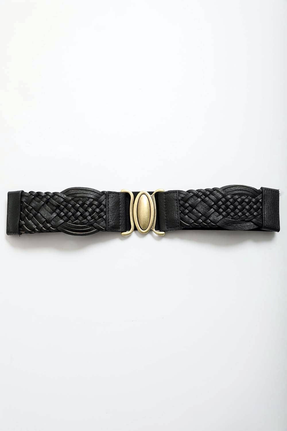 Oval Buckle Braided Elastic Belt: Brown