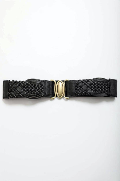 Oval Buckle Braided Elastic Belt: Brown