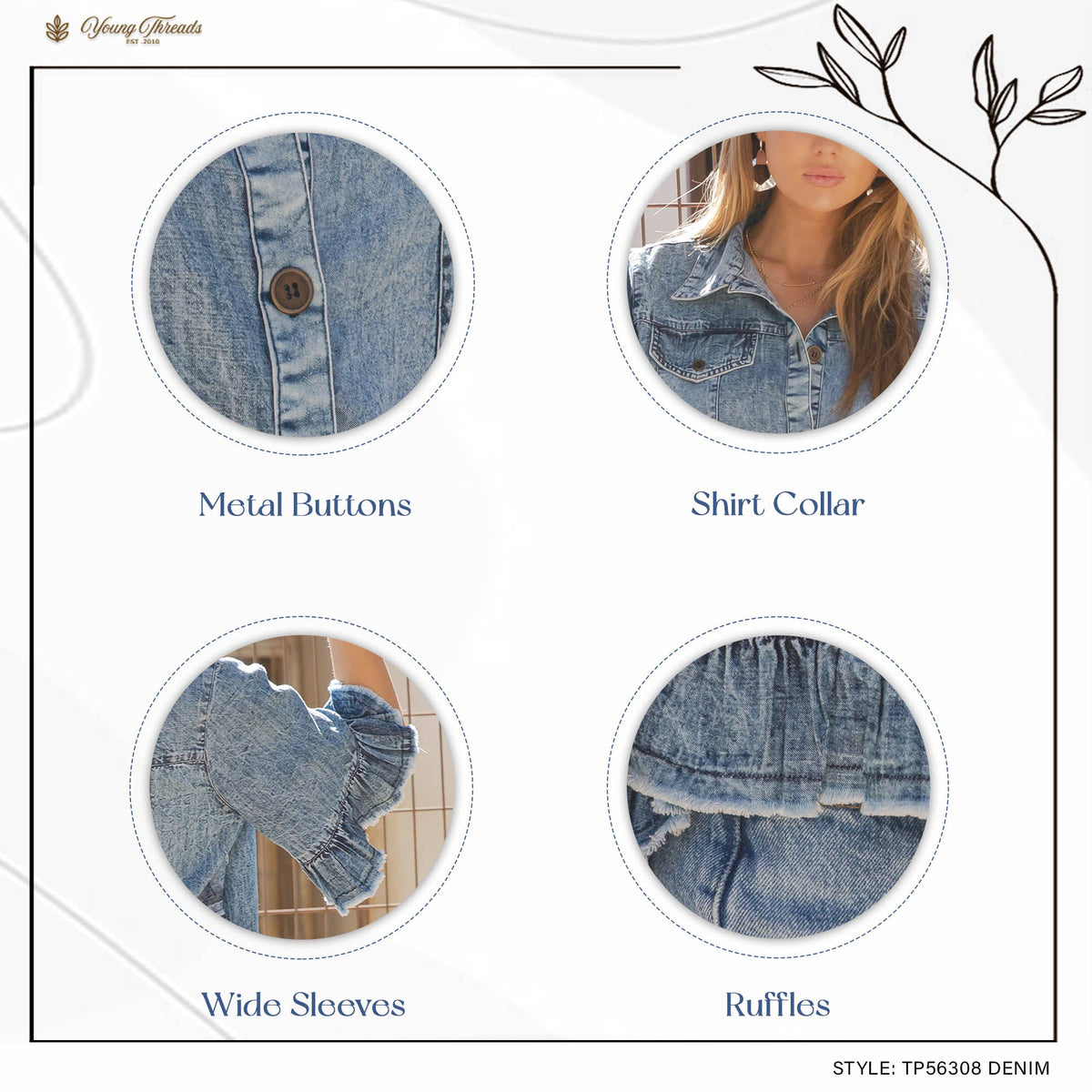 Distressed Denim Crop Jacket with Ruffled Hem
