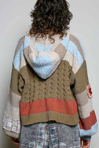 Pol Clothing - Mixed-Texture Patchwork Chenille Knit Crochet Cardigan