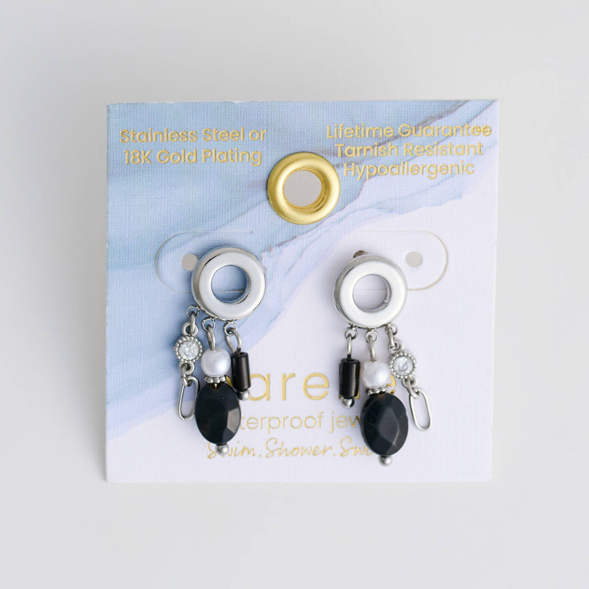Howard's - Waterproof Earrings Drop Black Agate Jewelry Narelle Post