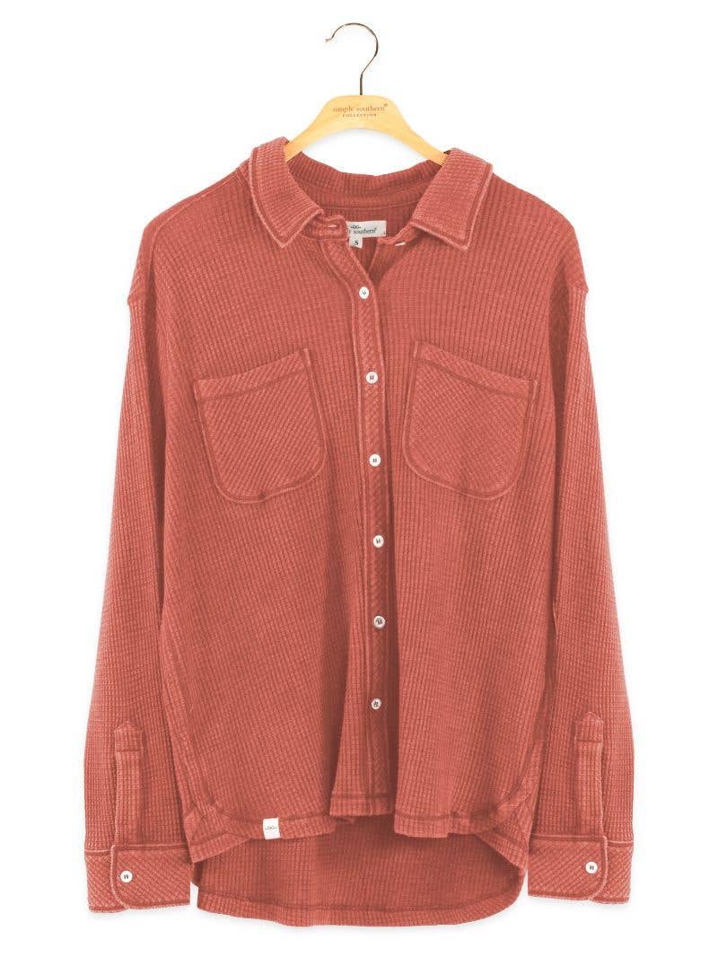 simply southern -Rust Waffle Button Up Shirt