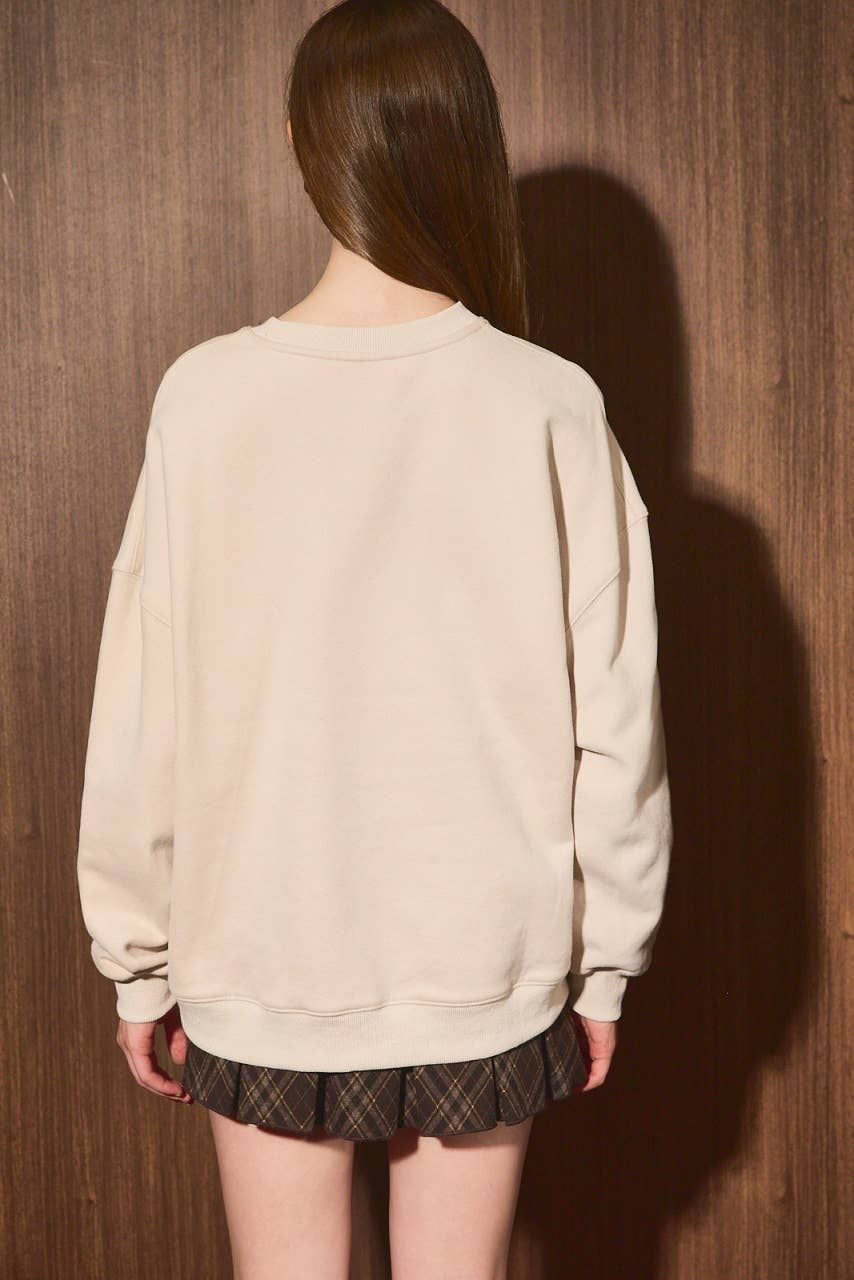 LE LIS - Embroidered Pumpkin Oversized Crew Neck Sweatshirt