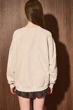 LE LIS - Embroidered Pumpkin Oversized Crew Neck Sweatshirt
