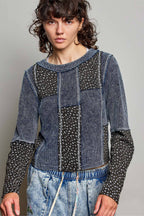 Pol Clothing - Waffle Knit Contrast Patchwork Top