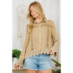 Artisan Boho Lace Trim Button-Front Blouse Top (NEW COLOR)
