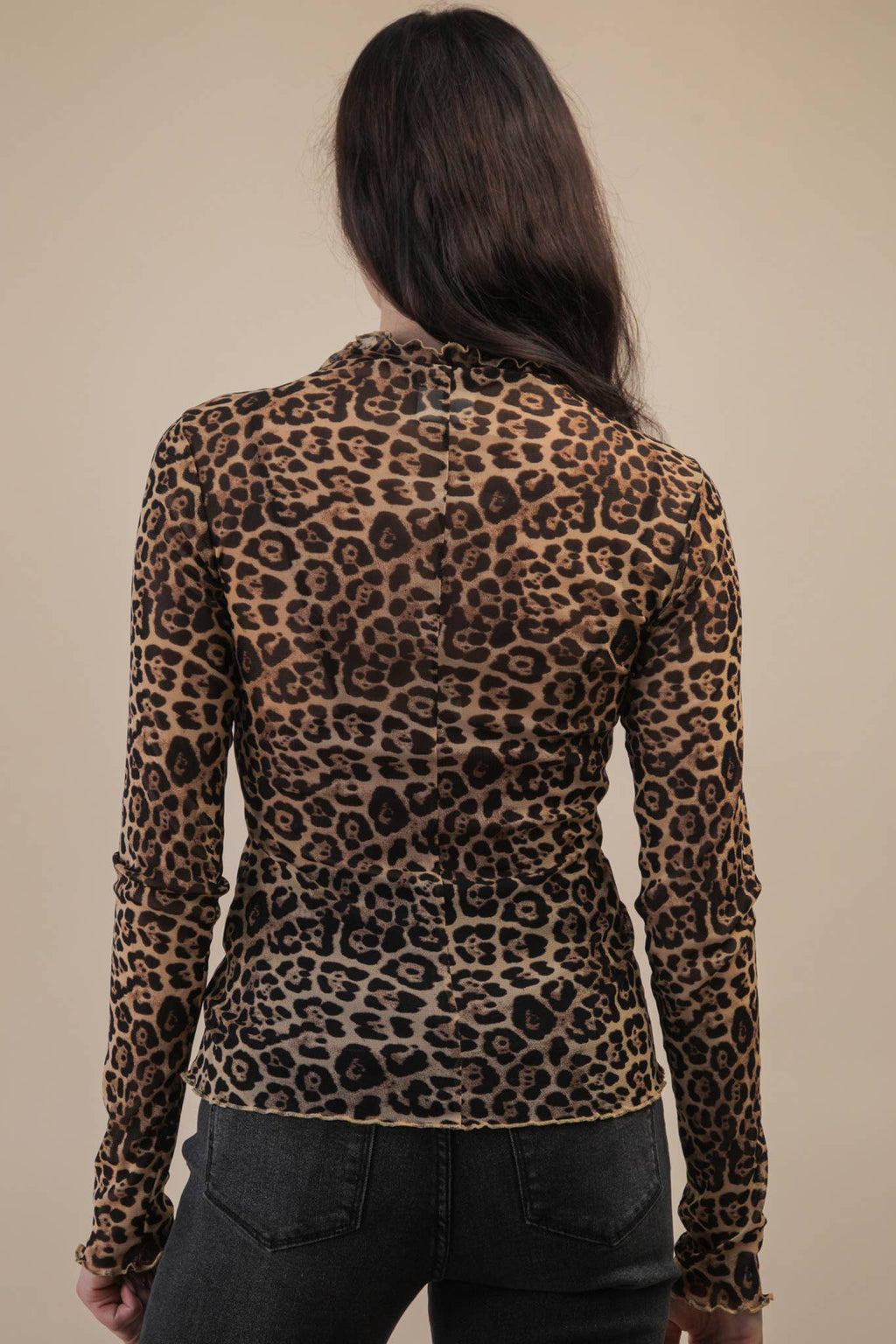 High Neck Fitted Sheer Mesh Lace Knit Top