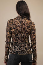 High Neck Fitted Sheer Mesh Lace Knit Top