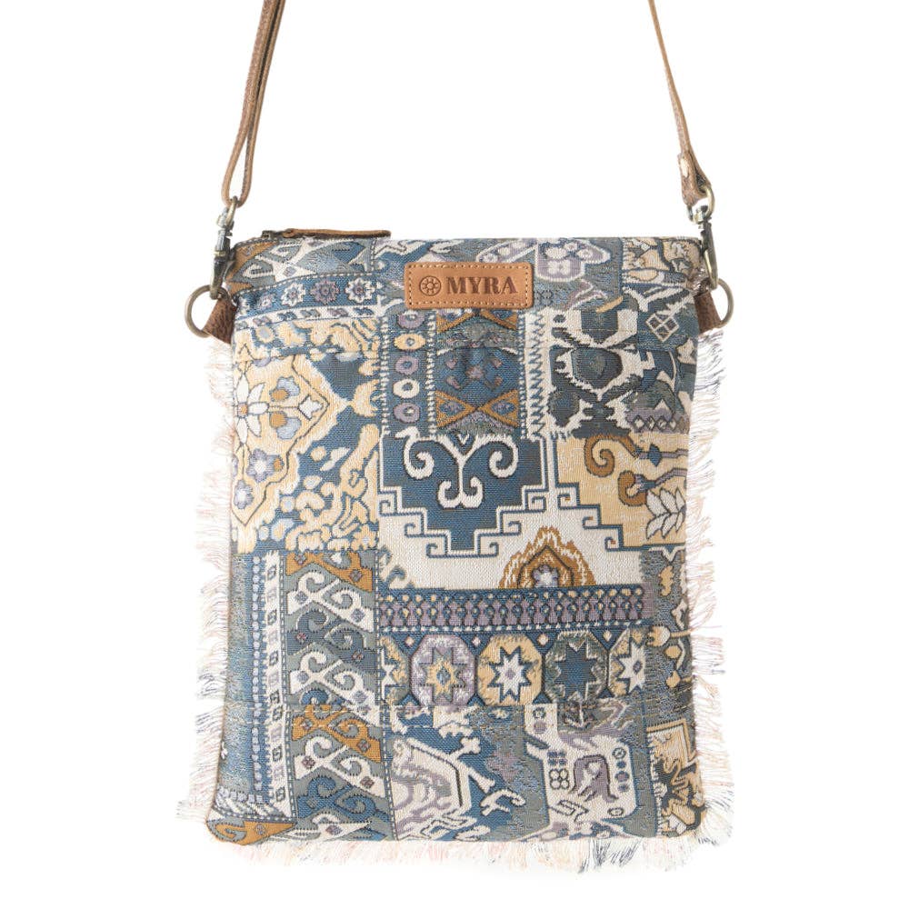 Myra Bag - Loom Tapestry vintage crossbody Bag for Women in indigo with fringe detail