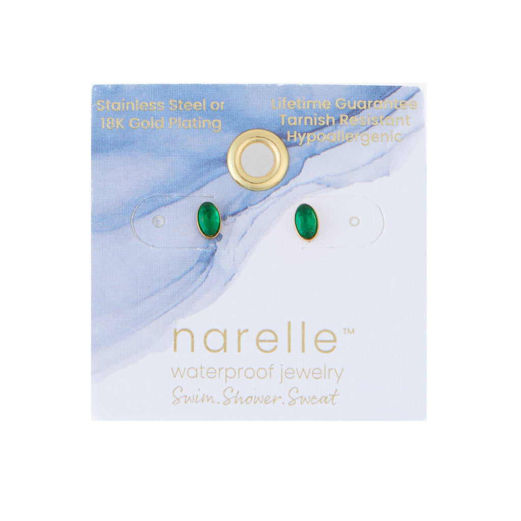 Howard's - Waterproof Earrings Oval Gem Cubic Zirconia 18K Gold Stud