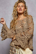Alexus Round Neck 3/4 Sleeve Crochet Cropped Top