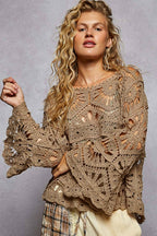 Alexus Round Neck 3/4 Sleeve Crochet Cropped Top