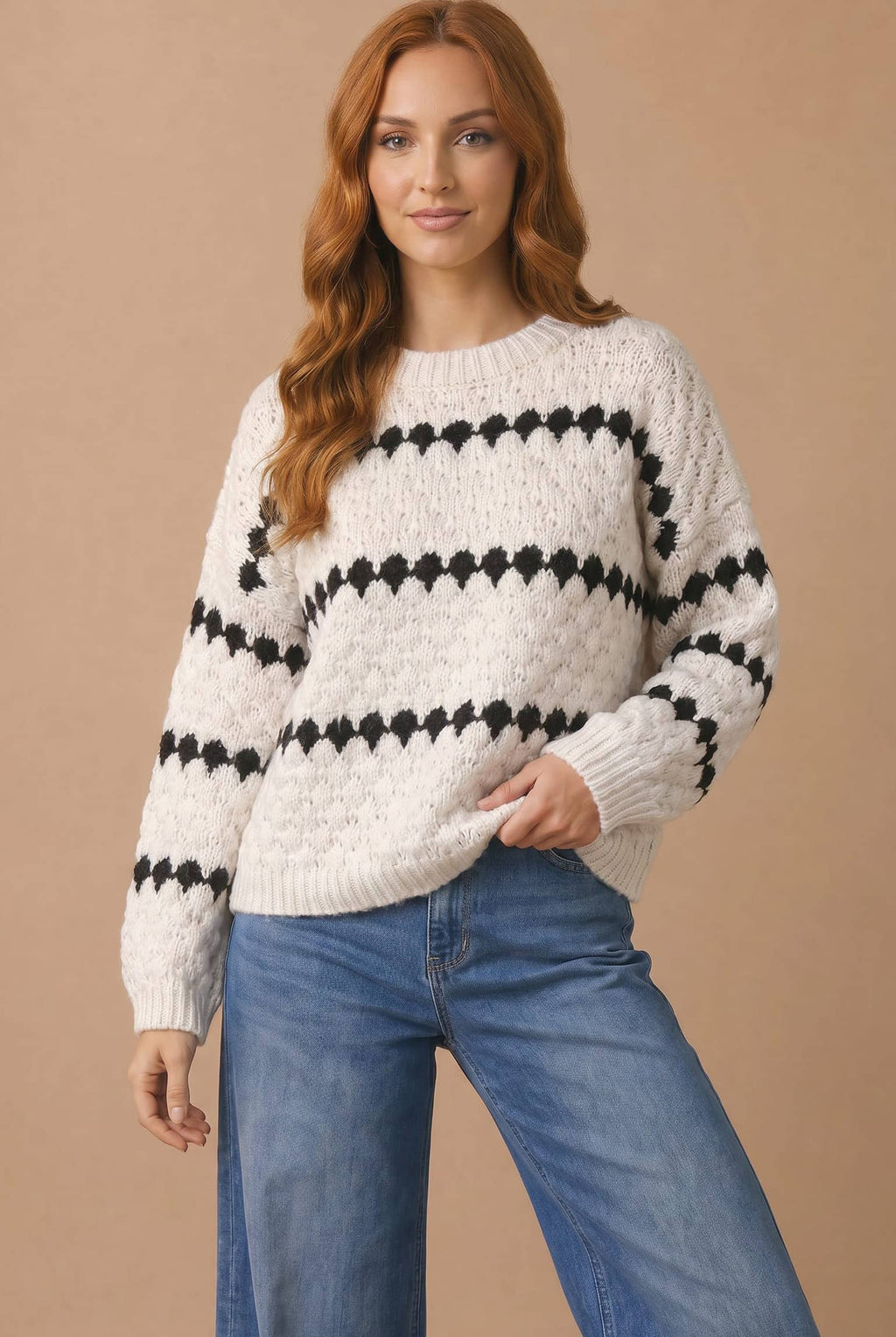 Haptics - Plus Textured Stripe Pullover Sweater Knit Top