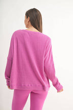 Waffle Ribbed Round Neck Pullover Mono B