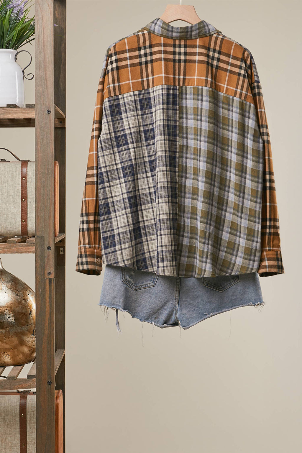 Mello. - Mixed Plaid Patchwork Button Up Shirt