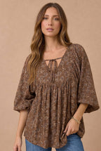 Haptics - Floral Crinkle Woven Peasant Blouse