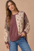 Haptics - Mixed Fabric Floral Waffle Knit Paneling Top