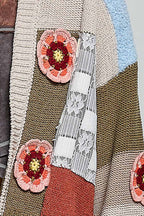 Pol Clothing - Mixed-Texture Patchwork Chenille Knit Crochet Cardigan