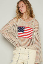 Pol V Neck American Flag Hoodie Sweater Patriotic Cozy