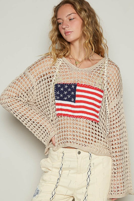 Pol V Neck American Flag Hoodie Sweater Patriotic Cozy