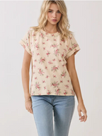 Floral Ribbed Short Sleeve Knit Top