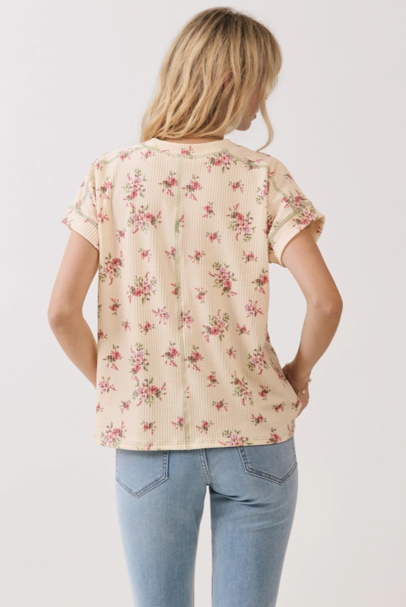 Floral Ribbed Short Sleeve Knit Top
