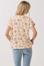 Floral Ribbed Short Sleeve Knit Top