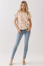 Floral Ribbed Short Sleeve Knit Top