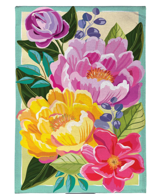 Floral Burst Burlap Flag