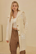 Hannah Wide Collared Cardigan With Floral Overstitch
