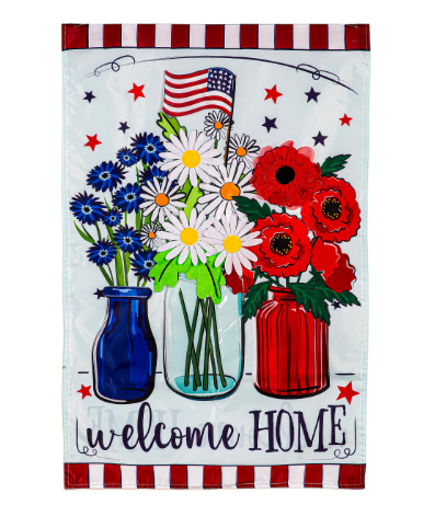 Patriotic Floral Applique House Flag