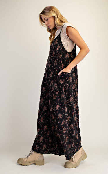 Floral Print Mineral Wash Jumpsuit