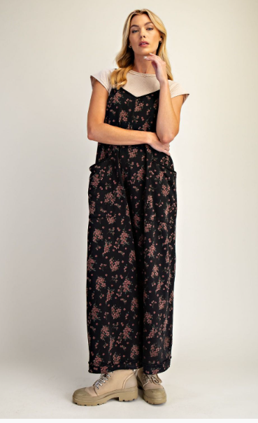 Floral Print Mineral Wash Jumpsuit