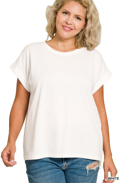 Round Neck Folded Short Sleeve T-shirt