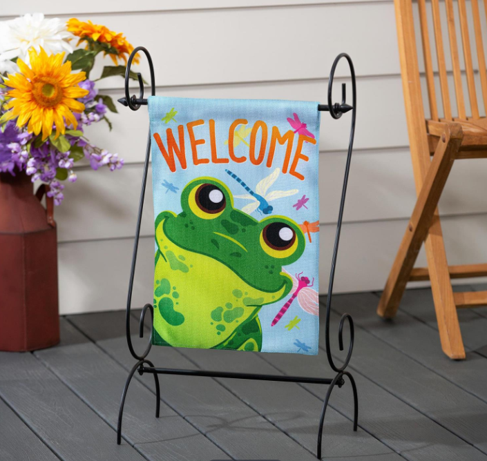 Friendly Frog Burlap Flag