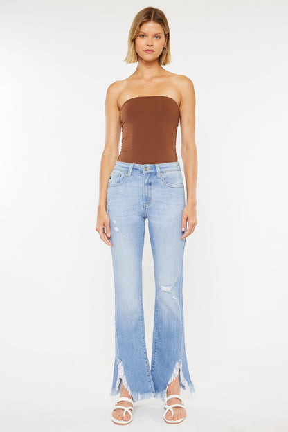 HIGH RISE LEG DISTRESS BOOTCUT JEANS