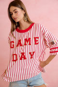 Gameday Theme Stripe Knit Top With Sleeve Patched
