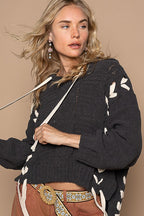 V-neck balloon sleeve tie detail solid Sweater