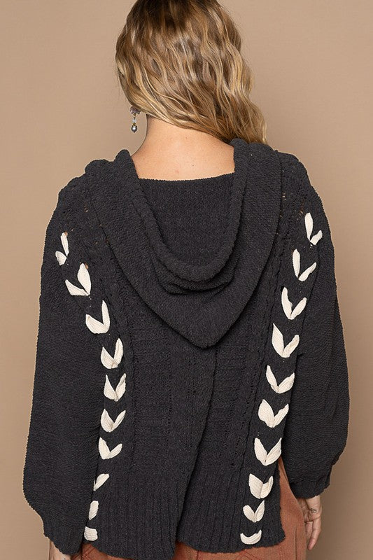 V-neck balloon sleeve tie detail solid Sweater