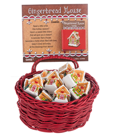 Gingerbread House Charms in a Basket