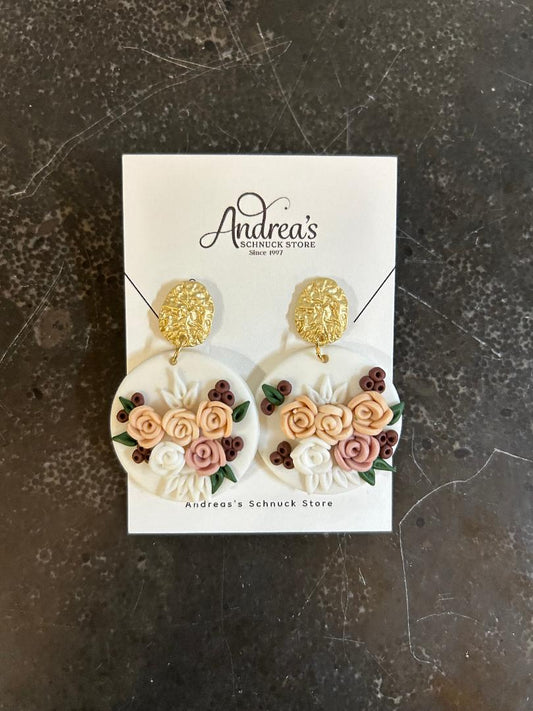 Gold Stacked Round Flower Earrings