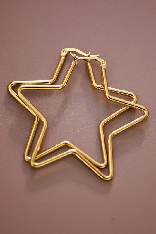 Silver Star Waterproof Non-Tarnish Stainless Steel Hoops