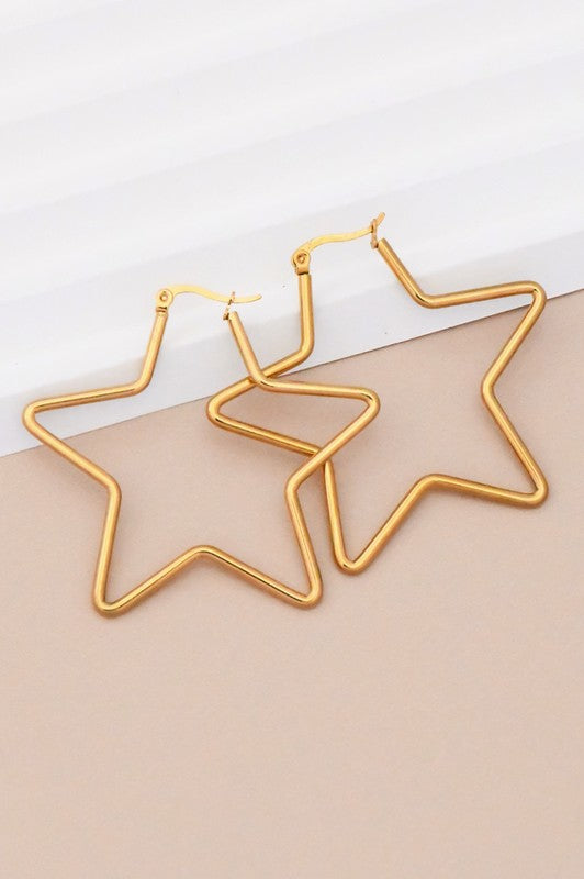 Silver Star Waterproof Non-Tarnish Stainless Steel Hoops