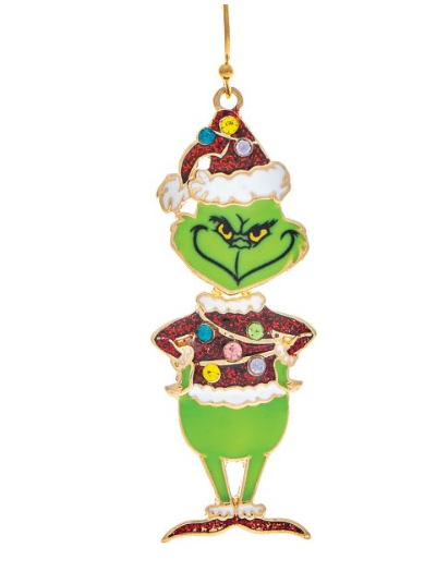 Gold Bobble Head Green Guy Christmas Lights Enamel Earing