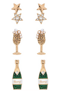 Gold New Year Cheer Bubbly Post Earring Set