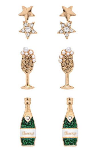 Gold New Year Cheer Bubbly Post Earring Set