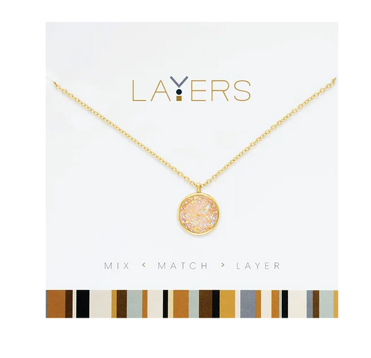 Gold Circle Druzy AB Layers Necklace