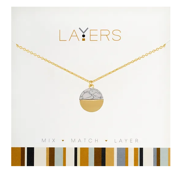 Gold Circle Granite Layers Necklace Lay-91G